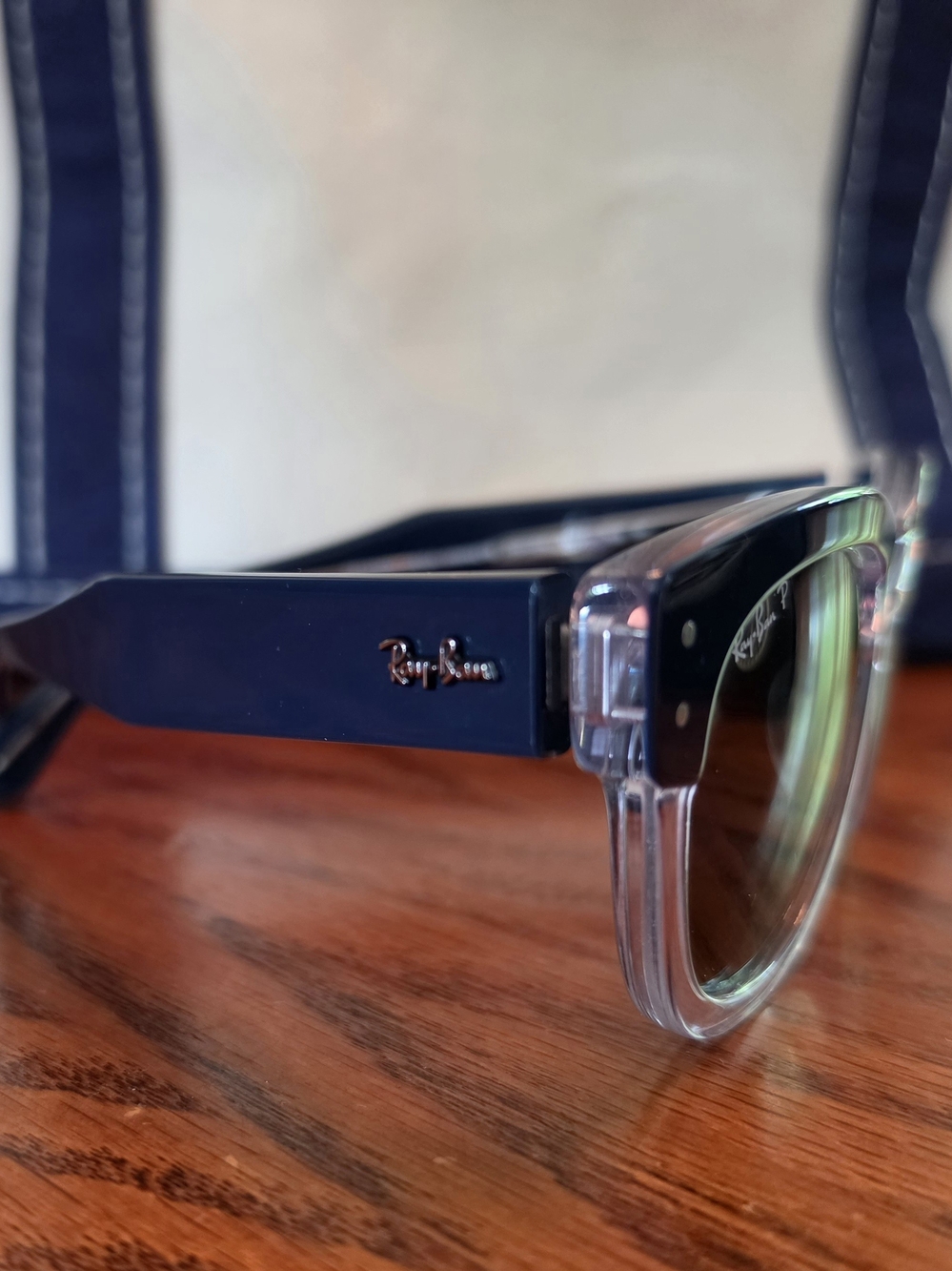 Ray-Ban Clear Frame Sunglasses with Navy Temples